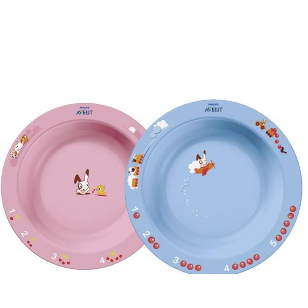 Глубокая тарелка Philips Avent 450мл 12м+ голубая и розовая